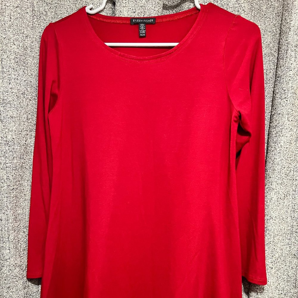 Eileen Fisher Women's Red Scoop Neck long-Sleeve Tunic Shirt Top Size XS